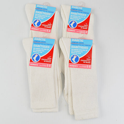 Diabetic Women Comfort Cushioned Crew Socks White Size 5-9 - 4 Pair NEW