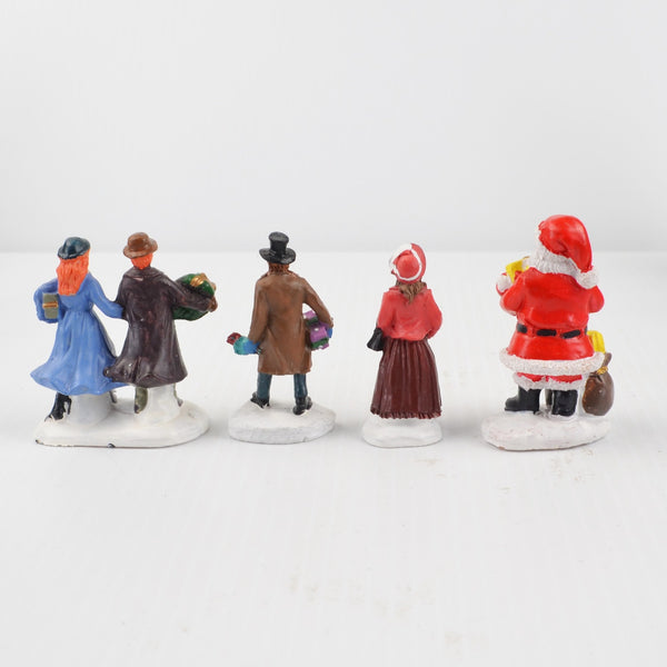 Lot of 17 Holiday Time Christmas Village Trees Figures Lamp People Santa Clock