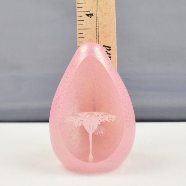 Vintage Crystal Bohemia Pink Frosted Glass Facet Egg Daisy Flower Paperweight