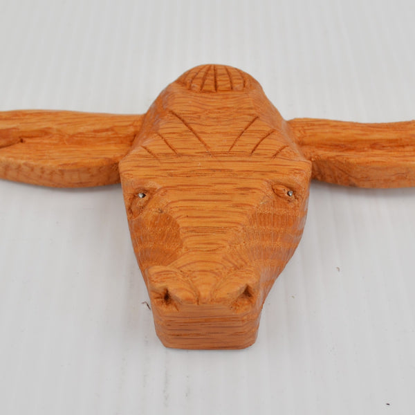 Hand Carved Wood  Longhorn Wall Plaque Figurine - Folk Art, Texas Cattle Cow
