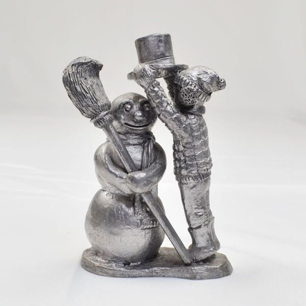Pewter Boy Building Snowman Sculpture Figurine by Michael Ricker 1983 4.5"