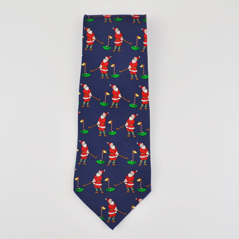 Hallmark Holiday Traditions Mens Necktie Silk Christmas Tie - Santa Golf Party