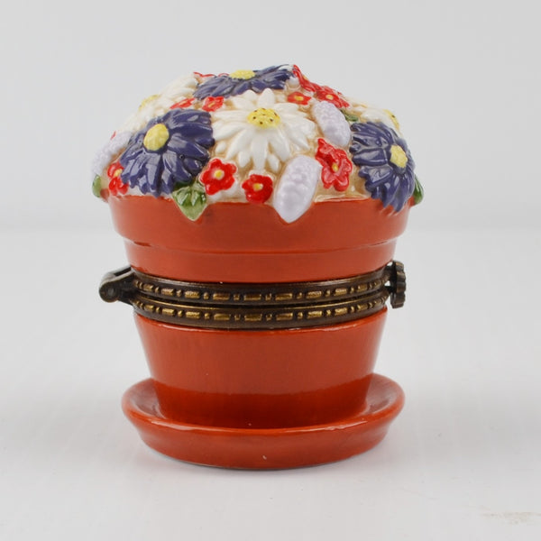 National Home Gardening Club Porcelain Trinket Box “Flower Pot” with Bee / Rake