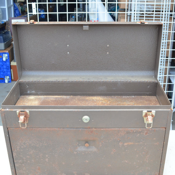 Gray Metal Toolbox - Rusty but Works - Large, Heavy, No Key