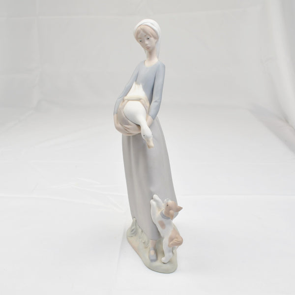 Vintage Lladro Porcelain Girl with Goose & Dog Figurine #4866 Matte Finish