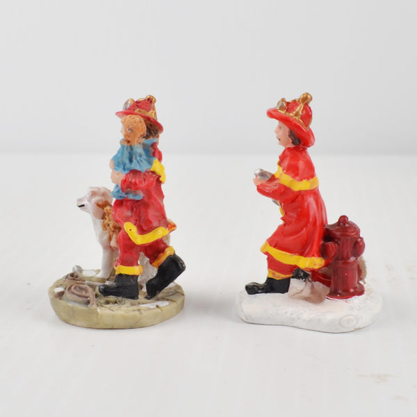 Lot of 2 Holiday Time Christmas Village Fireman Figures - Dalmatian Fire Hydrant