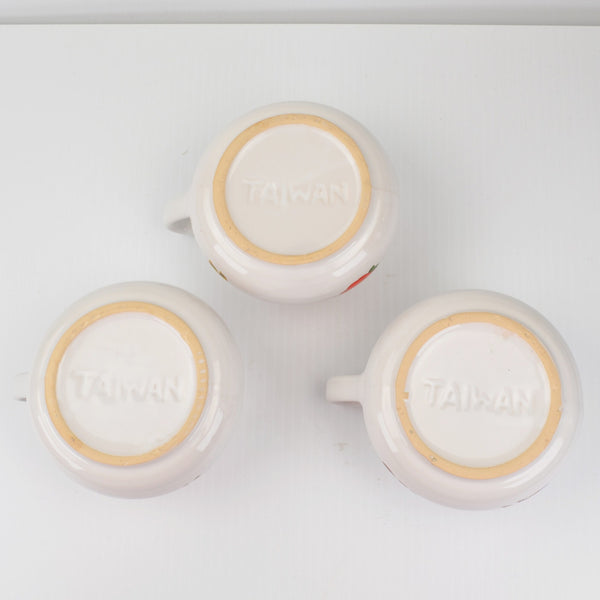 Retro Recipe Soup Mugs / Bowls Lot Of 3 Tomato, Onion, Chicken Soup With Handles