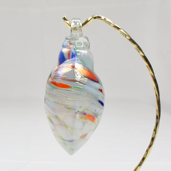 Blown Art Glass Heart Multi-Colored Ornament with Metal Stand Murano Style 4"