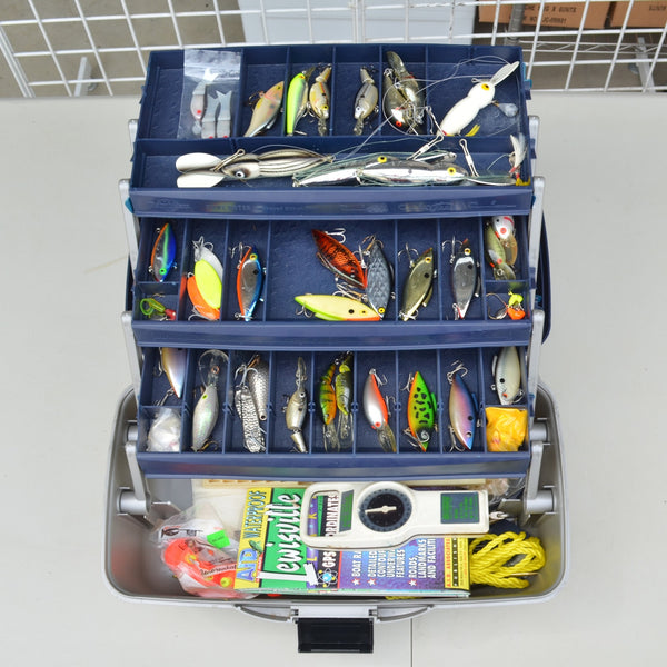 Flambeau Outdoors Fishing Tackle Box - Full of Lures and Other Tackle - Blue