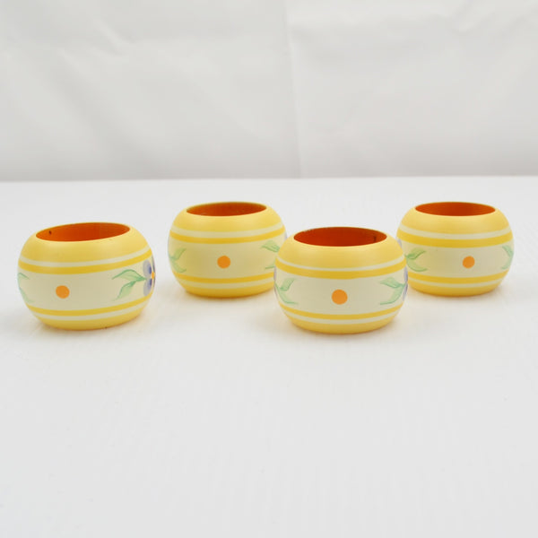 Vintage Spring Floral Hand Painted Wood Napkin Rings Boho - Set of 4 Poppy Rings
