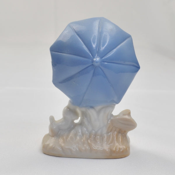 Vintage Blue White Porcelain Japan Farm Country Boy Figurine - Umbrella and Dog