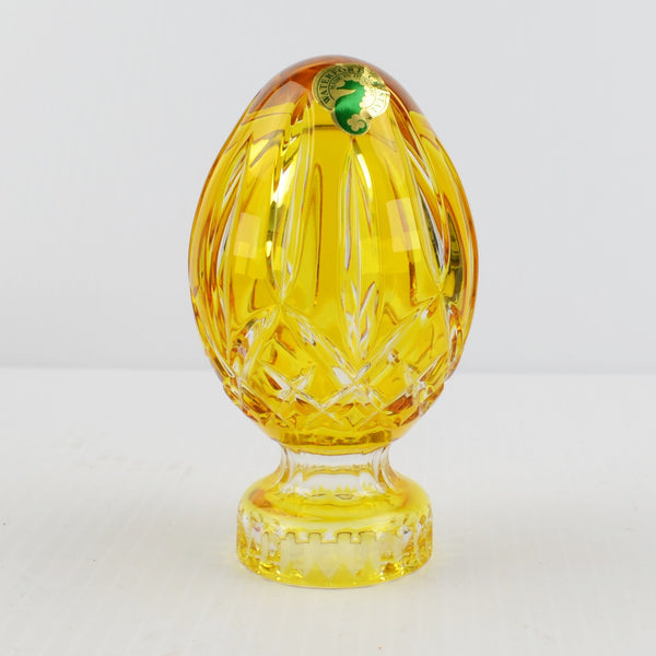Waterford Crystal Gold Egg, Waterford Lismore Faceted Egg on Stand, Bohemian