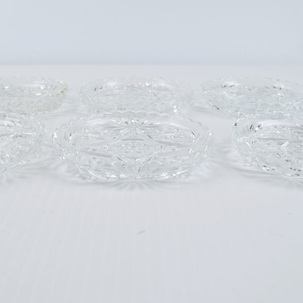 Vintage Crystal Coaster Set Of 6 Cut Glass Scalloped Edge - Mid Century Modern