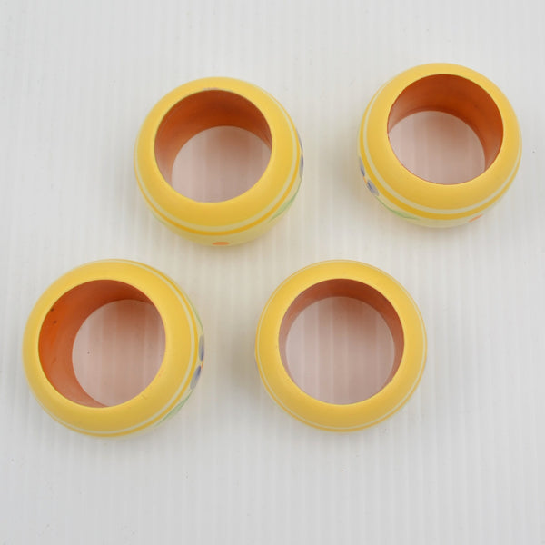 Vintage Spring Floral Hand Painted Wood Napkin Rings Boho - Set of 4 Poppy Rings