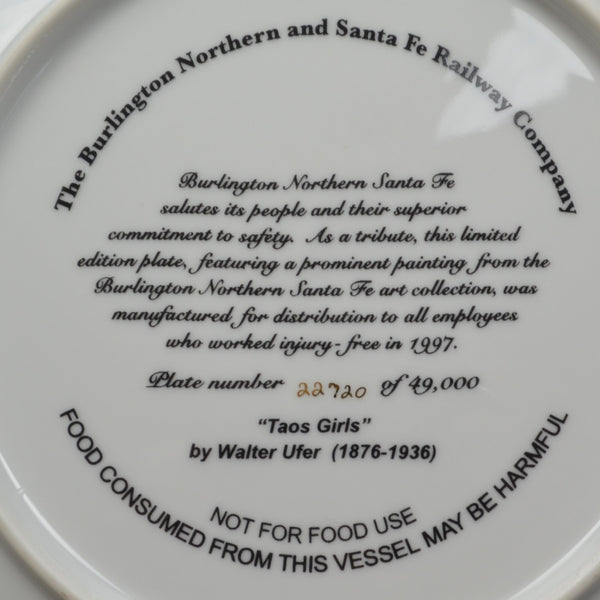BNSF Railway Collector Plate- Taos Girls 1997 Burlington Santa Fe Railroad Award