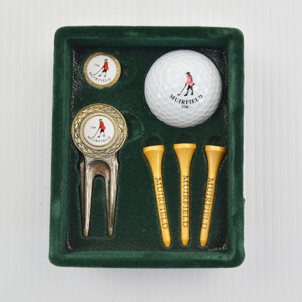 Muirfield Scotland Golf Ball, Divot Tool, Marker, Tees Set - Scottish Red Golfer
