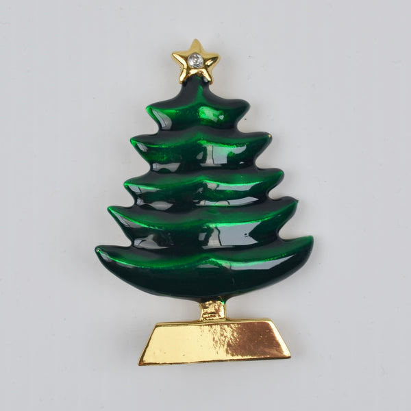 Christmas Tree Brooch - Green Enamel Tree Scarf Pin, Pendant - Home Interiors