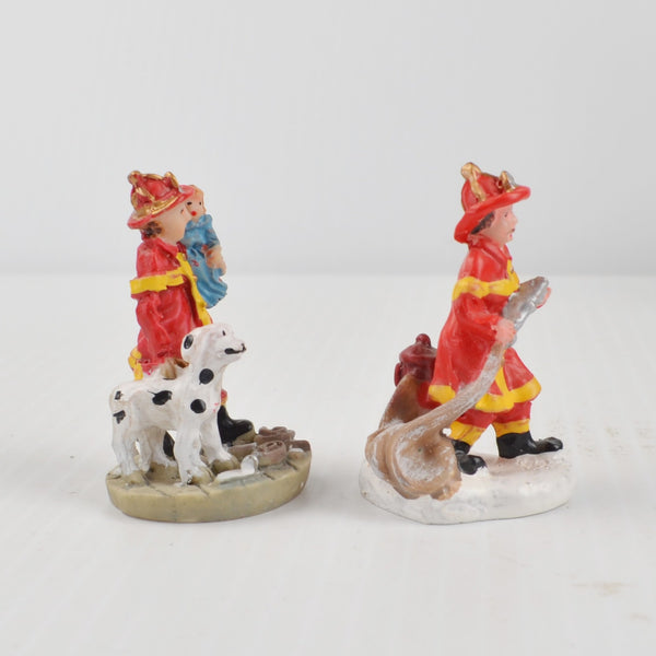 Lot of 2 Holiday Time Christmas Village Fireman Figures - Dalmatian Fire Hydrant