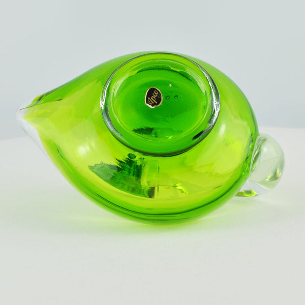 APCO Green Glass Leaf Cigar Ashtray - Blown Art Glass - Vintage Candy Dish Bowl