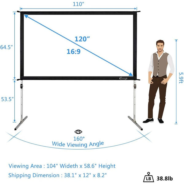 Projector Screen with Stand 120 inch 16:9 HD 4K Outdoor Indoor Projection Screen