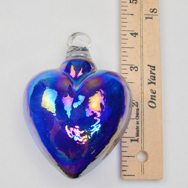 Blown Art Glass Heart Figurine Iridescent Purple Ornament Large Murano Style 4"