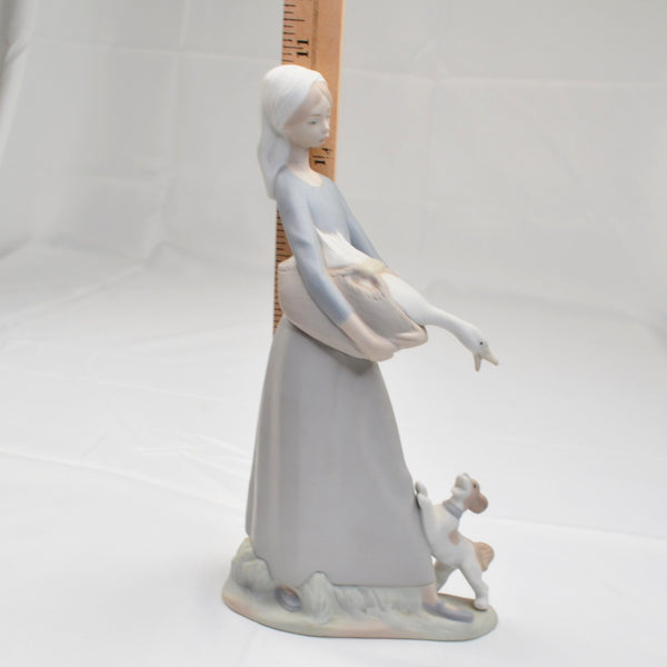 Vintage Lladro Porcelain Girl with Goose & Dog Figurine #4866 Matte Finish