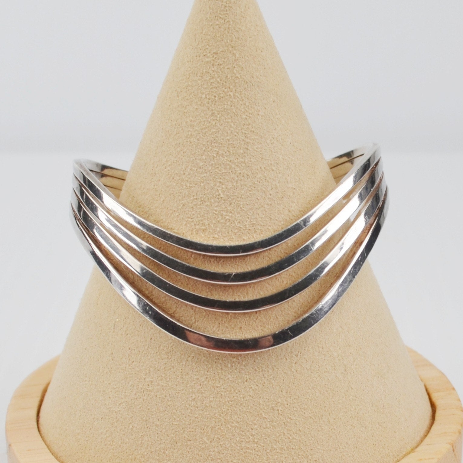 Sterling Silver Wavy Cuff Bracelet - Quadruple Band 6.5" Bracelet - 26g
