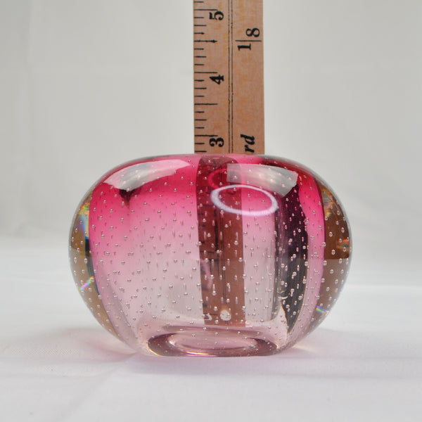 Vtg Hand Blown Pink Bubble Art Glass Crystal Votive Candle Holder Paperweight
