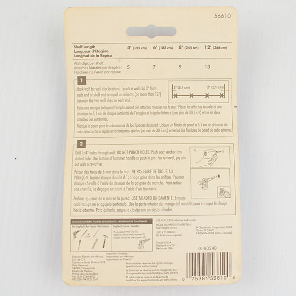 ClosetMaid Wall Clips For Drywall Anchors Back Wall White 7 Pkgs 49 Clips 6610