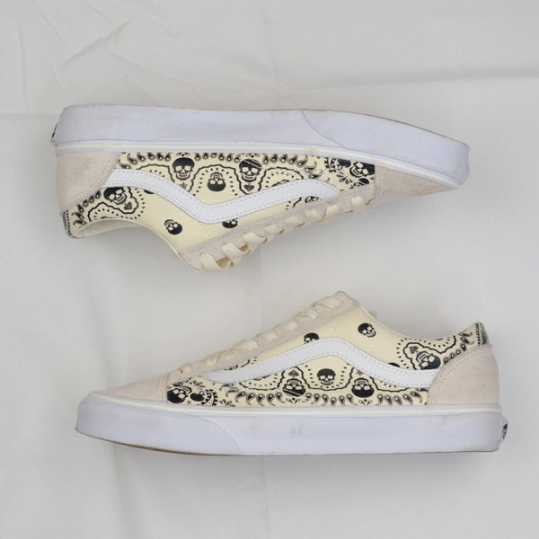 Vans Bandana Skull Paisley Cream Black Suede Sneakers Men 8.5 Women 10 Style 36