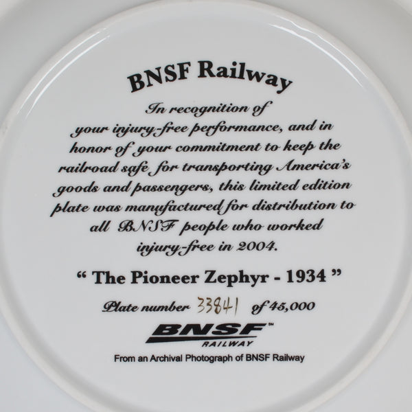 Burlington Northern Santa Fe Railway 2004 Safety Plate - Pioneer Zephr 1934