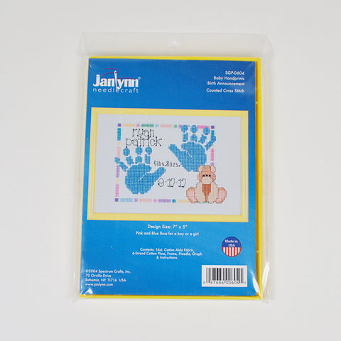 Baby Handprints Counted Cross Stitch Kit - Birth Record - Janlynn 7" x 5" NEW