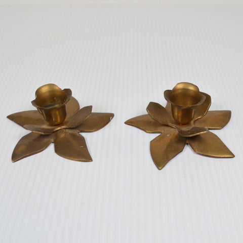 Pair of Vintage Brass Lotus Flower Candle Holders - Solid Brass Made In India