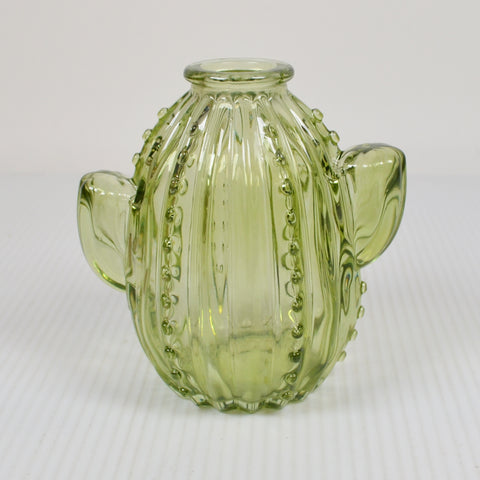 Glass Cactus Bud Vase - Green Prickly Pear Home Decor - Bumpy Art Glass 5"