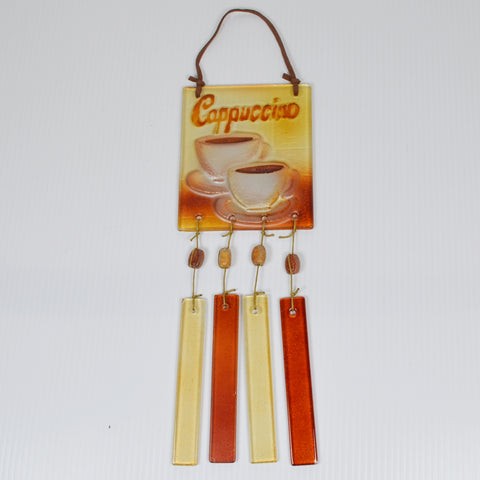 Coffee Wall Decor Cappuccino Glass Tile Sign Windchime Cafe Bar