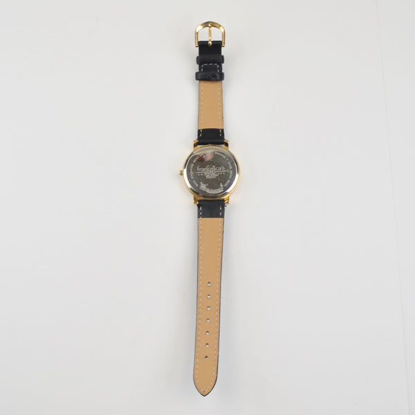 Francescas Collection Watch Black Faux Leather Band, Gold Marble Face New Battery