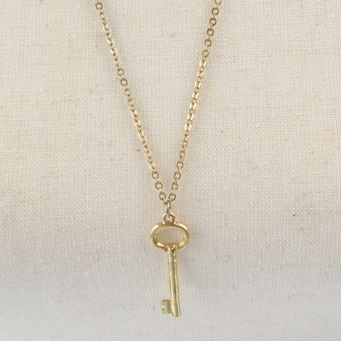 Skeleton Key Pendant Necklace - Gold Tone 26" Chain, Extension