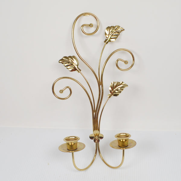 Vintage Lot of 2 Gold Tone Metal Candle Holder Wall Sconce Double 14" x 8"