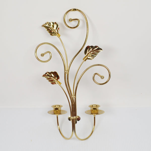 Vintage Lot of 2 Gold Tone Metal Candle Holder Wall Sconce Double 14" x 8"