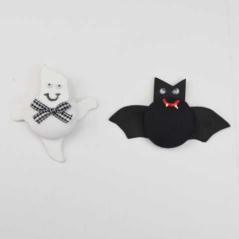 Halloween Button Handmade Pin, Ghost, Bat, Googly Eyes, Brooch Lapel Pin - Lot of 2