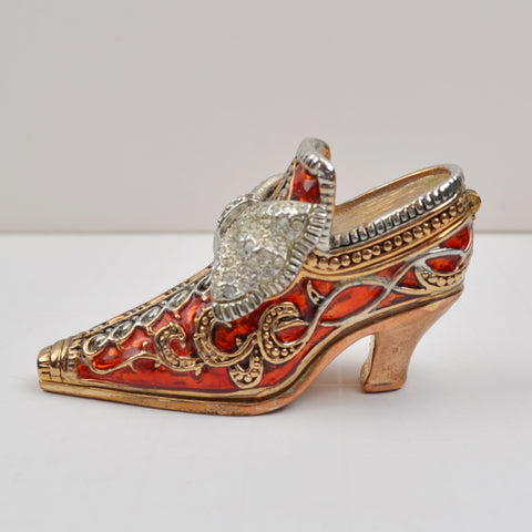 Enameled Crystal Bejeweled Shoe Magnetic Trinket Pill Box - Hinged Miniature