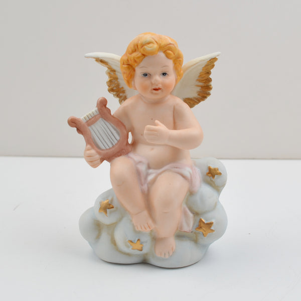 Vintage Angel Figurines Cherub Musicians Porcelain Bisque Clouds - HOMCO 8883