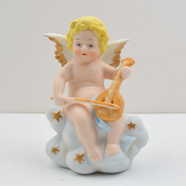 Vintage Angel Figurines Cherub Musicians Porcelain Bisque Clouds - HOMCO 8883