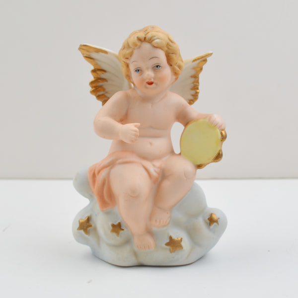 Vintage Angel Figurines Cherub Musicians Porcelain Bisque Clouds - HOMCO 8883