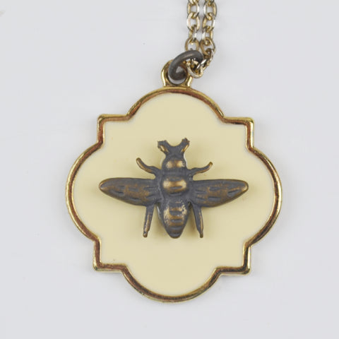 Honey Bee Enamel Pendant Necklace - Gold Tone 16" Chain, Extension
