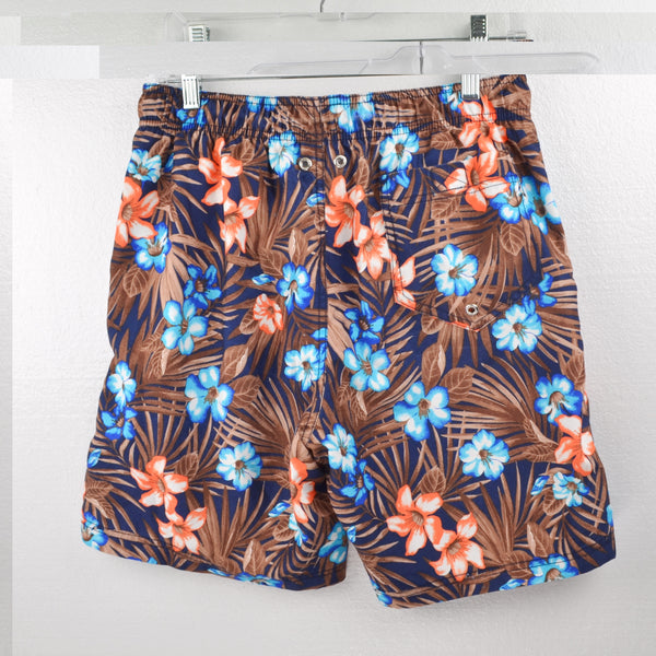 Lands End Mens Swim Trunks - Board Shorts Size M 32-34 Brown Floral - Mesh Lined