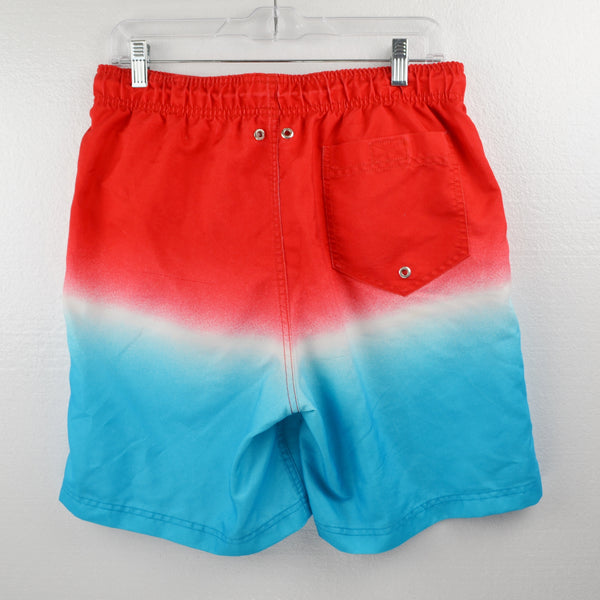 Lands End Mens Swim Trunks - Board Shorts Size M 32-34 Blue Red - Mesh Lined