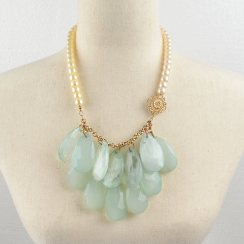2 Strand Chunky Teardrop Faceted Dangle Bead Statement Necklace - Estate Blue