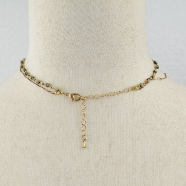 Double Strand Chain Beaded Choker Necklace Layered, Gold Tone, Danty, Prom