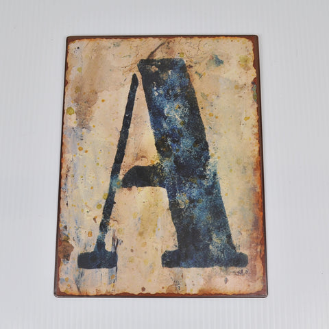 Farmhouse Hanging Letter Initial A Plaque Wall Hanging Distressed Metal Sign 9"
